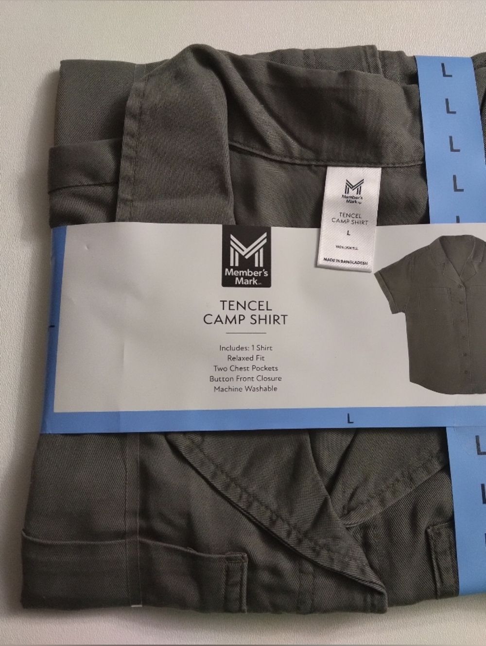 Member's Mark Short-Sleeve Tencel Button-Up Camp Shirt Olive New Size L